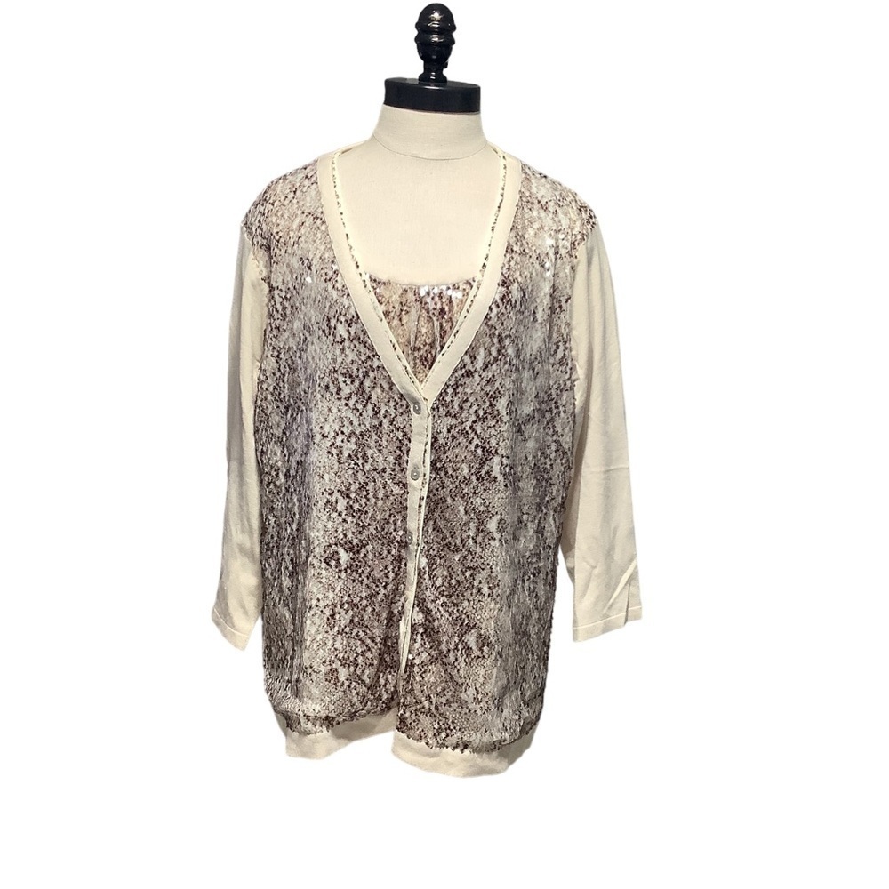 CHICOS Python Snakeskin Sequin Cardigan Sweater Set - Size
